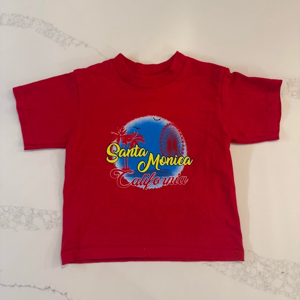 Santa Monica California red baby tee.